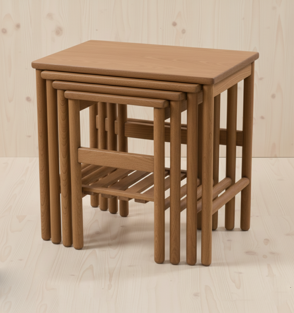 Bambu Serisi Masif Ceviz (Walnut) Özel Tasarım Zigon Sehpa Takımı - Görsel 10