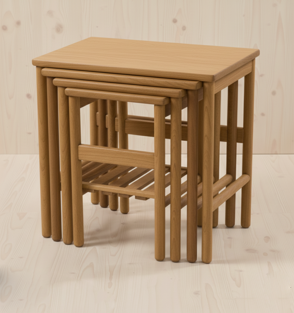 Bambu Serisi Masif Ceviz (Walnut) Özel Tasarım Zigon Sehpa Takımı - Görsel 9