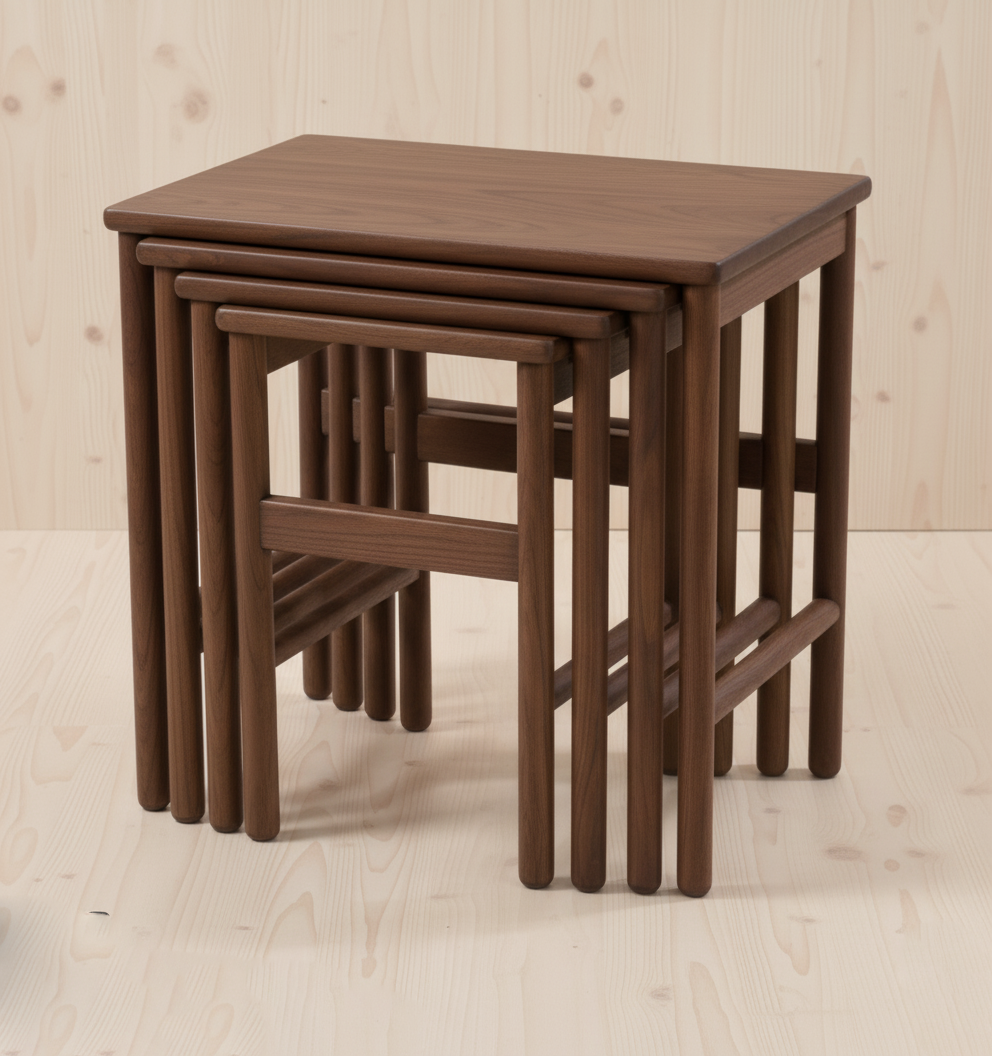 Bambu Serisi Masif Ceviz (Walnut) Özel Tasarım Zigon Sehpa Takımı - Görsel 4